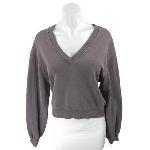 Agolde Low V-neck Women's Brown Fleece Long Balloon Sleeve Sweater Top Size XS